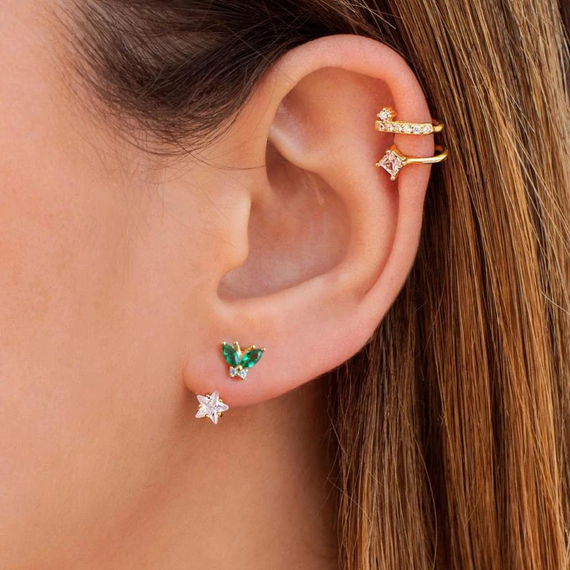 CANNER Real 925 Sterling Silver Stud Earrings For Women Colorful Diamond Zircon Butterfly Piercing Earring Jewelry Pendientes