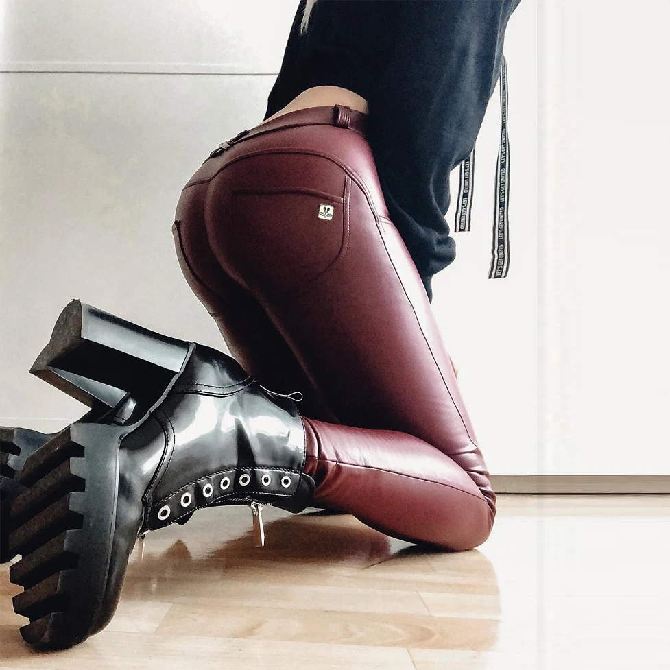 red faux leather pants plus size