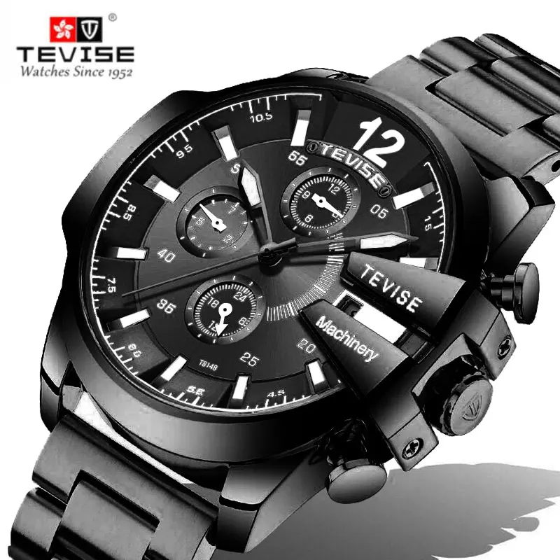 

TEVISE Top Brand Mens Automatic Mechanical Watches Men Waterproof Black Toubillon Sprot Watch Relogio Masculino