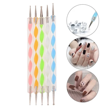

Manicure Tools Kit 5Pcs Set UV Gel Painting Nail Art Dotting Pen Acrylic Handle Crystal Double-side Brush Salon Decoration