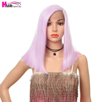 

16inch Straight Hair Short Bob Wig Synthetic Lace Front Wig Cosplay Wig Pink Color Wigs For Women Heat Resistant Hair Expo City