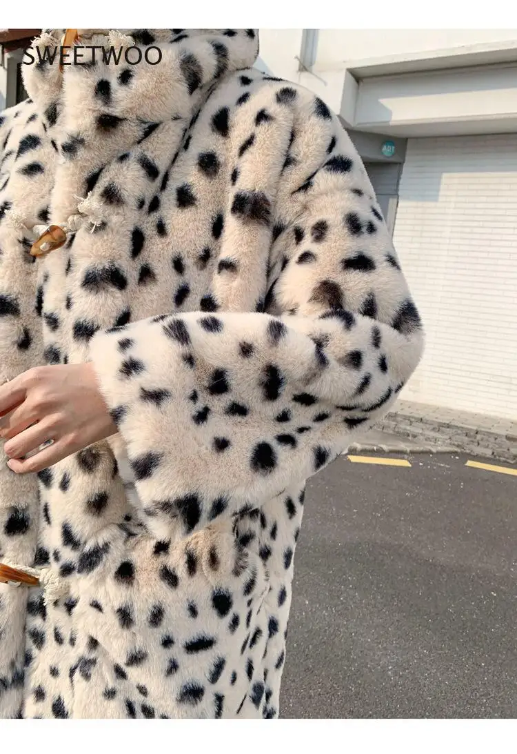 Plush Jacket Women Winter Long 2021 New Korean Version of Loose Lamb Wool Faux Fur Leopard Print Fur Coat Women Winter