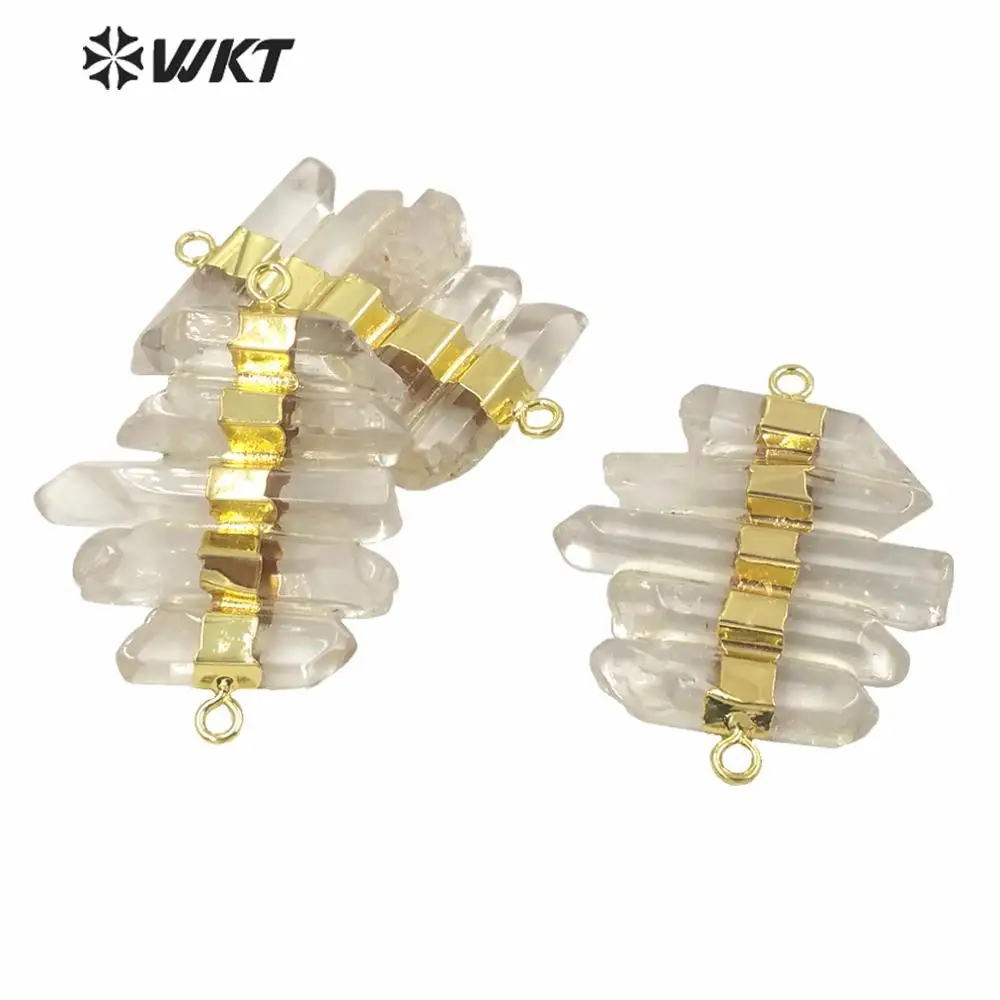 WT-P1612 WKT New Design Gold Electroplated Natural Crystone Quartz Pendant Lady Fashion Double Loops Stone DIY Crafts