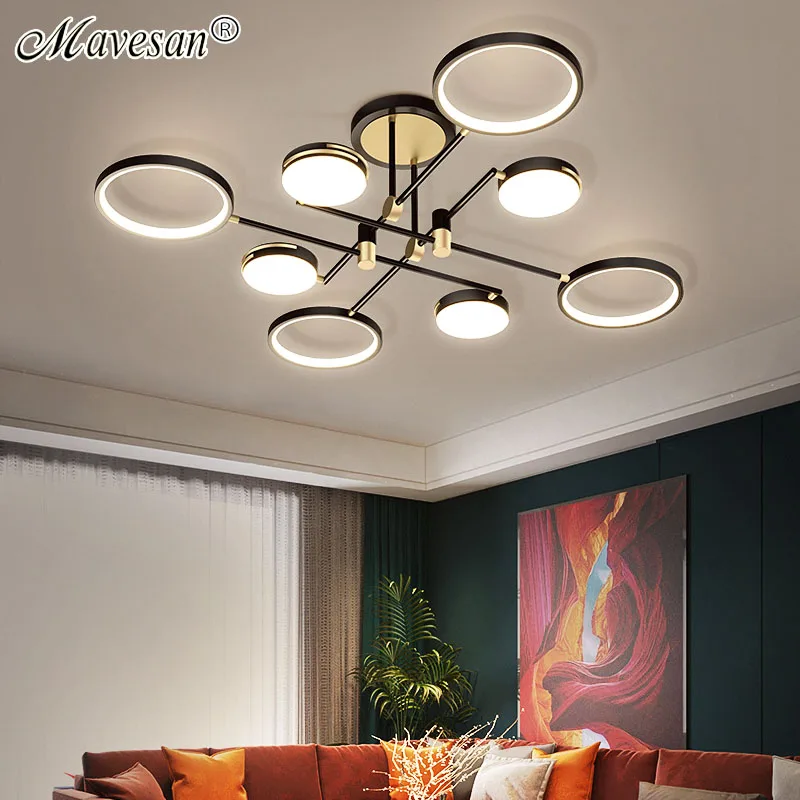 50/75/100W Modern LED Chandelier For Living Room Dining Room Study Room Black LED Ceiling Chandelier Lighting For Bedroom Home