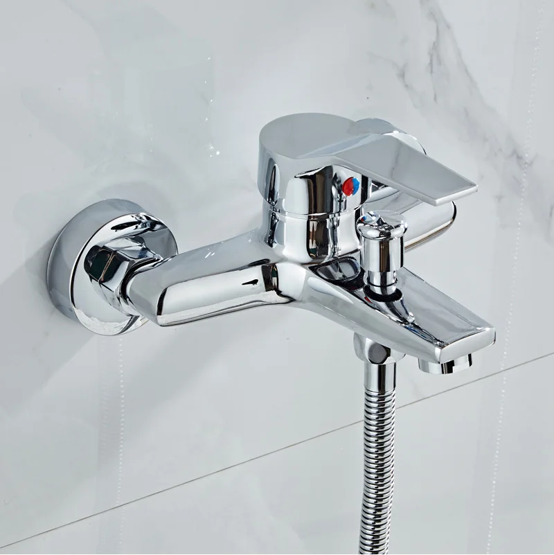 Bathroom Brass Basin Faucet Bathtub Mixer Hot Cold Spout Tap Chrome Wall Mounted
