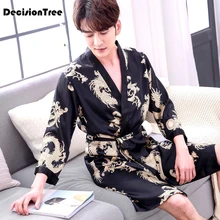 Китайский мужской шелковый халат Новинка традиционная вышивка Дракон кимоно юката банное платье