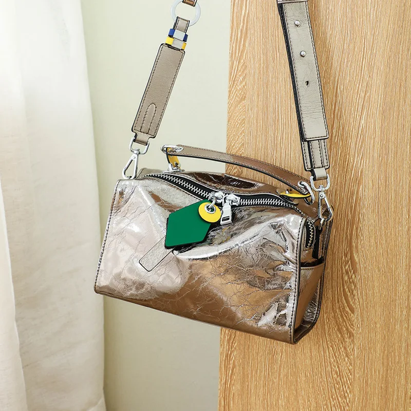

Female Broadband Boston 2020 Cowhide Hand Foreign Style Oblique Satchel Single Shoulder Bag Tide