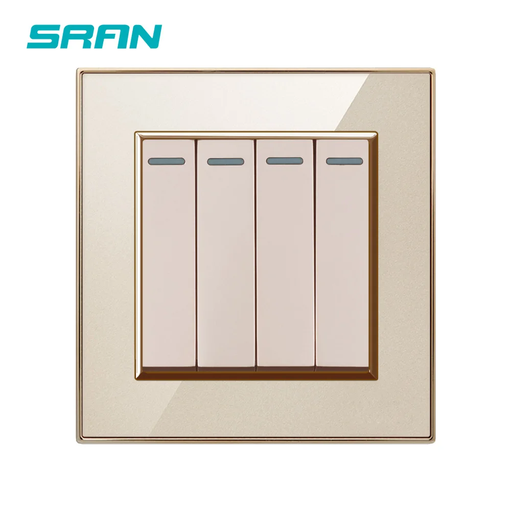 SRAN EU/UK light switches 4 gang 1/2 way crystal acrylic white/black household appliance wall power switch wholesale