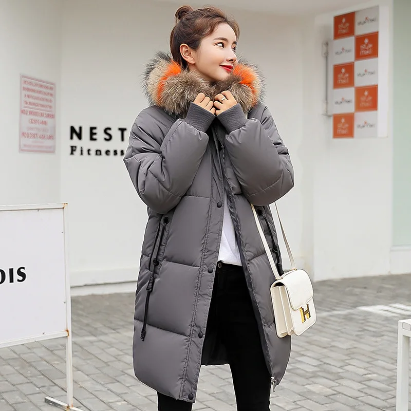 

2018 Winter WOMEN'S Dress Korean-style Mid-length down Cotton fu da Fur Collar Students down Coat Women's Thick Winter Coat Fash