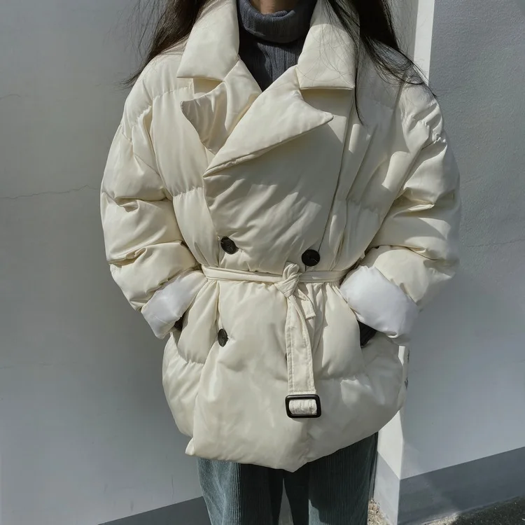 Зимнее женское пальто, новое, с отворотом, одноцветное, с длинным поясом, толстая парка, женская, с хлопковой подкладкой, куртки с поясом