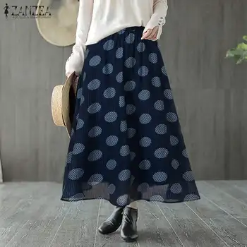 

Elegant Bohemian Maxi Sundress Elastic Waist Printed Polka Causal Women ZANZEA Long Skirts Feminino Vintage Robe Femme Plus Size