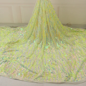 

High Quality French Nigerian Sequins Net Lace, 2020 African Tulle Mesh Sequence Lace Fabric For Party Dress 5 Yards/lot QF3213B