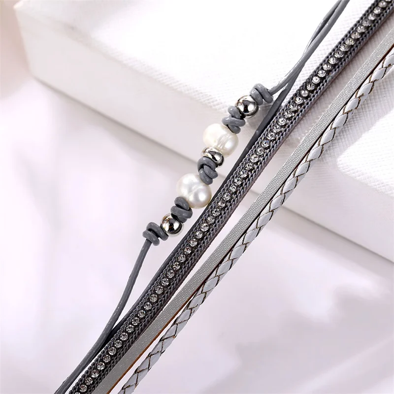 17IF кожаные браслеты для женщин Мода жемчужный браслет женские богемные Многослойные широкий браслет обруча женские ювелирные изделия