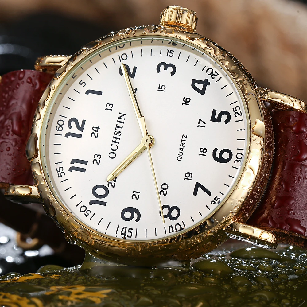 OCHSTIN Men's Quartz Pilot Watch Classic Vintage PU Leather Men WristWatches Waterproof Gold Nylon Strap For Male Clock Vintage