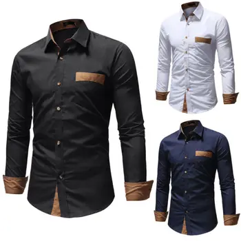 

Mens Dress Shirt Fashion Men Button Down Collar Long Sleeve Shirt Blouse Top Business Casual Shirt Pocket Stitching Slim Shirt