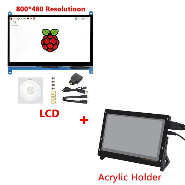 7 дюймов Raspberry Pi 4 сенсорный экран 1024*600/800*480 Raspberry Pi 4 ЖК-Дисплей HDMI TFT монитор для Raspberry Pi 3 Model B 3B - Цвет: 800X480 with Holder