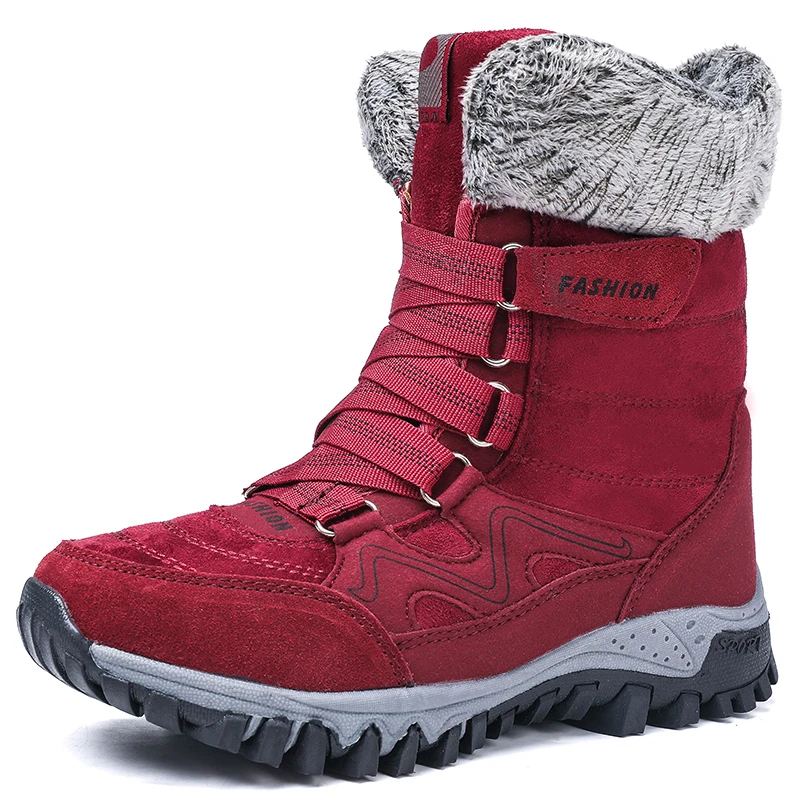 Уличная женская обувь для пеших прогулок; теплая плюшевая обувь для трекинга и альпинизма; зимние высокие тактические походные ботинки; женские ботинки на меху - Цвет: wind red