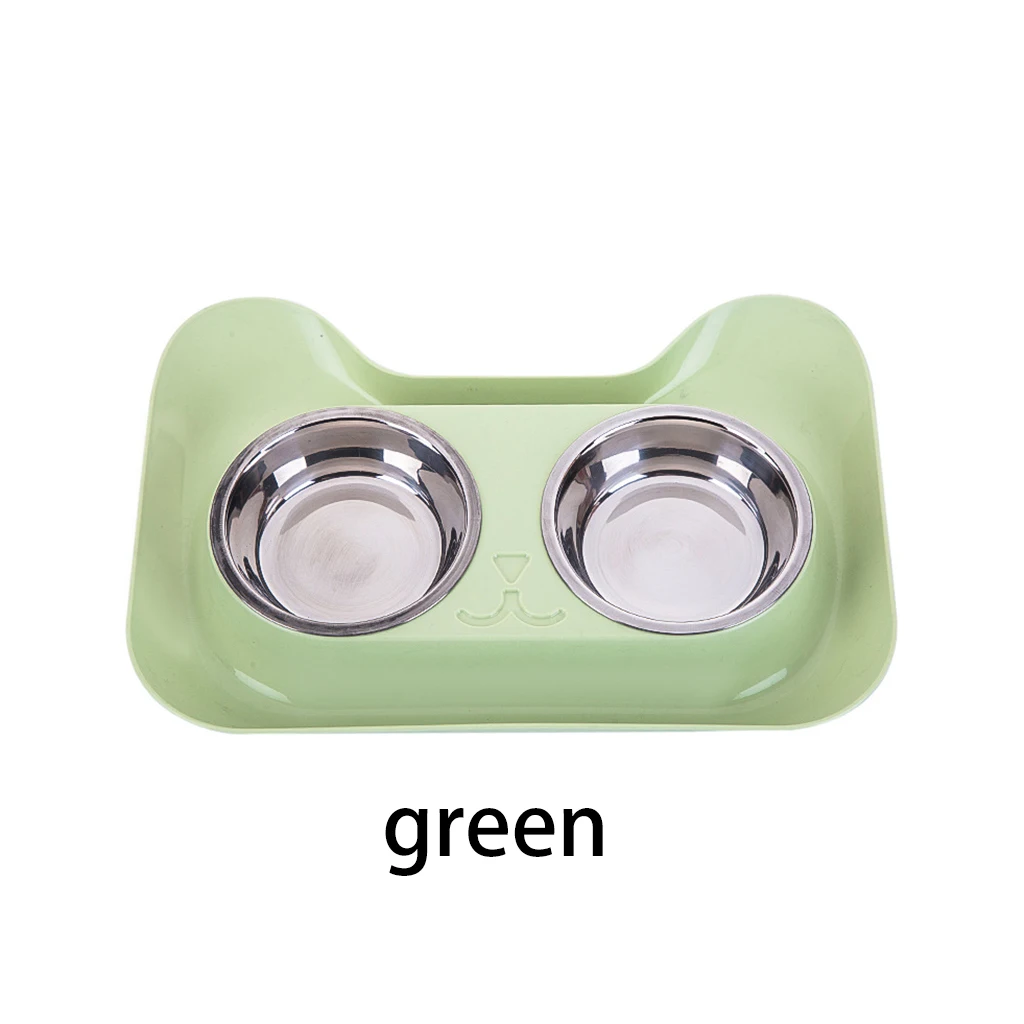 green Кошачьи ушные чаши для домашних животных, прочные двойные миски для собак и кошек из нержавеющей стали с нескользящей подошвой для домашних животных - Цвет: green
