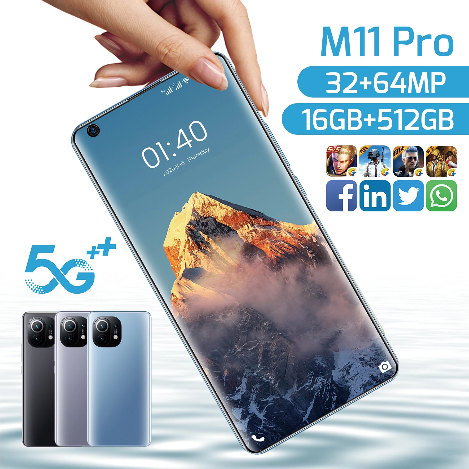 2021 Newest Galaxy M11 Pro 7.3 Inch Smartphone 10 Core 6800Mah 16+512GB 32MP+64MP Fual Screen Dual SIM 5G Android Mobile Phone