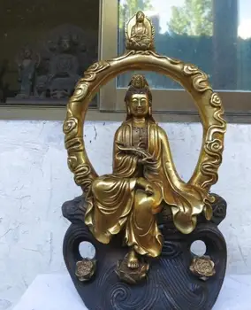 

Copper Satue 19" China bronze gild buddha Buddhism lotus seedpod Kwan-yin Sculpture statue