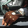 Gours Spring Men's Genuine Leather Gloves Driving Unlined 100% Deerskin Half Fingerless Gloves Fingerless Fitness Gloves GSM046L ► Photo 1/6