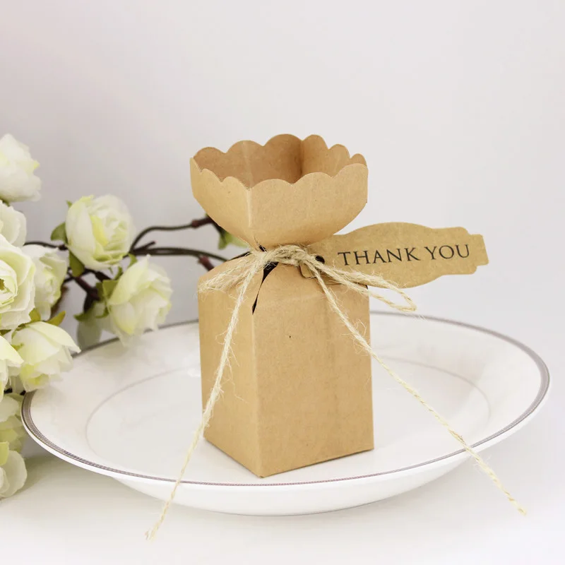 

50pcs Kraft Paper Box and Bags Vase Shape Gift Candy Boxes Thank You Tags DIY Craft Birthday Wedding Decoration Gift Packaging