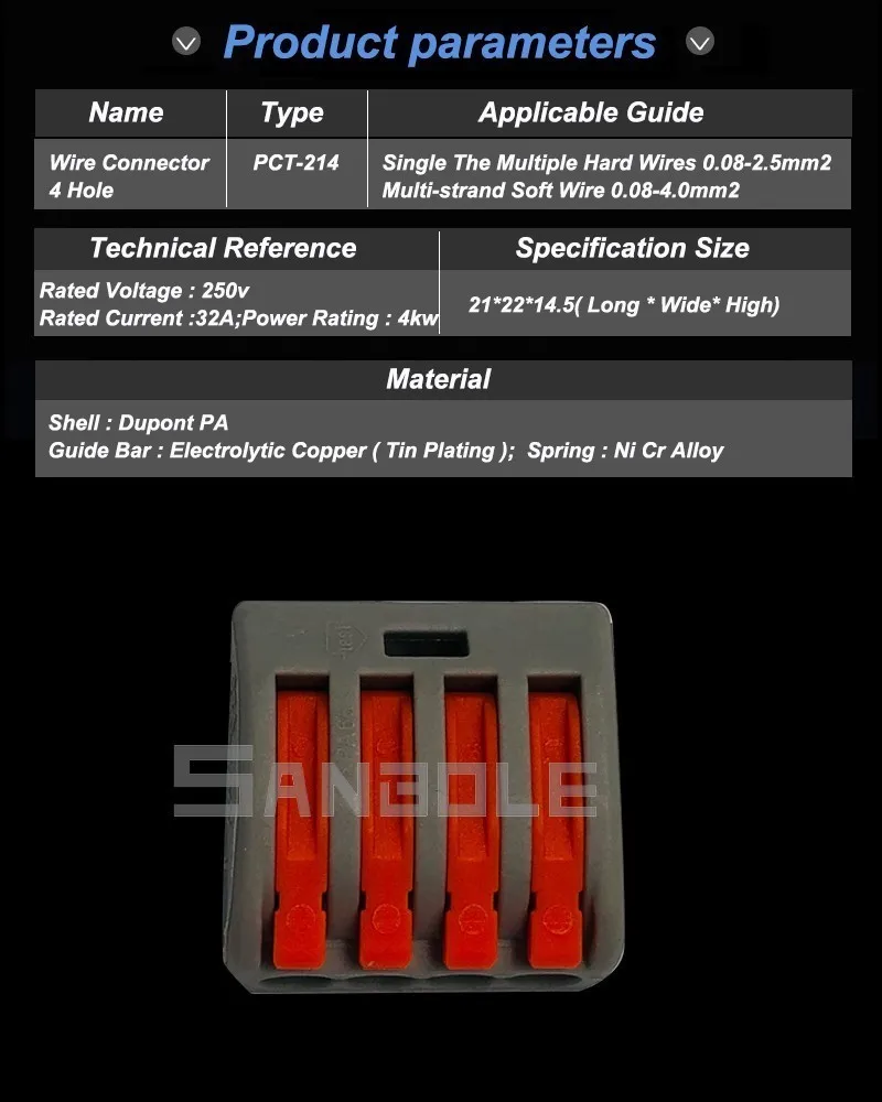 PCT-214(100 шт.) клеммный блок быстрое подключение 222-414 Универсальный компактный провод разъем проводки 4 контакта один в три выхода