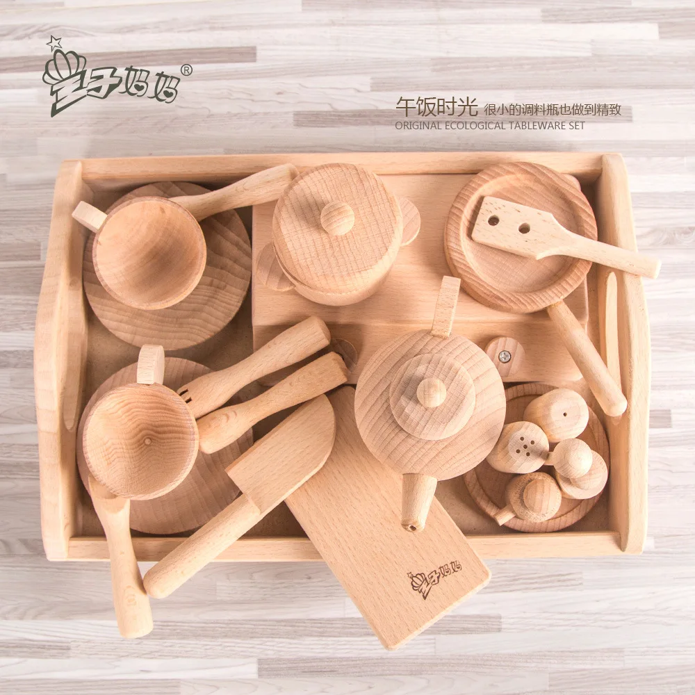  Building Blocks Solid Wood Children Play House Toys Wooden Box Gift Toy Model Kitchenware Tableware - 4000267374721