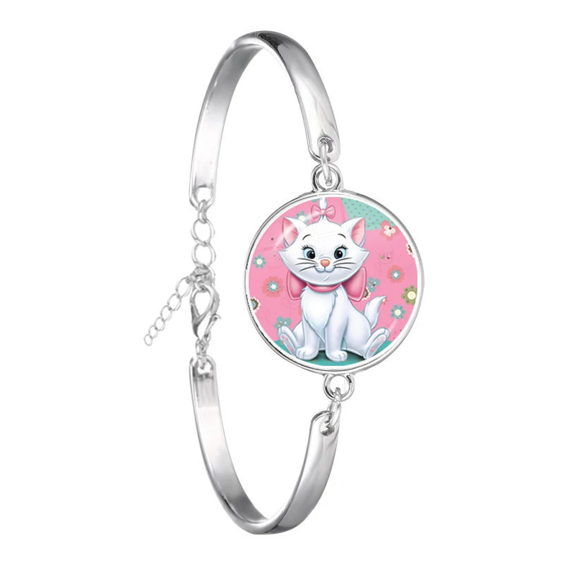 

Anime Cartoon The Aristocats Glass Cabochon Bracelet CUTE Jewelry Marie Cat Fashion Chain Bangle For Women Men Kids Gift