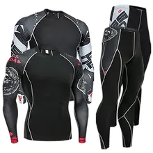 men's clothing compression men t-shirt+ leggings rashgard kit long sleeves top for fitness man tracksuit thermal underwear base