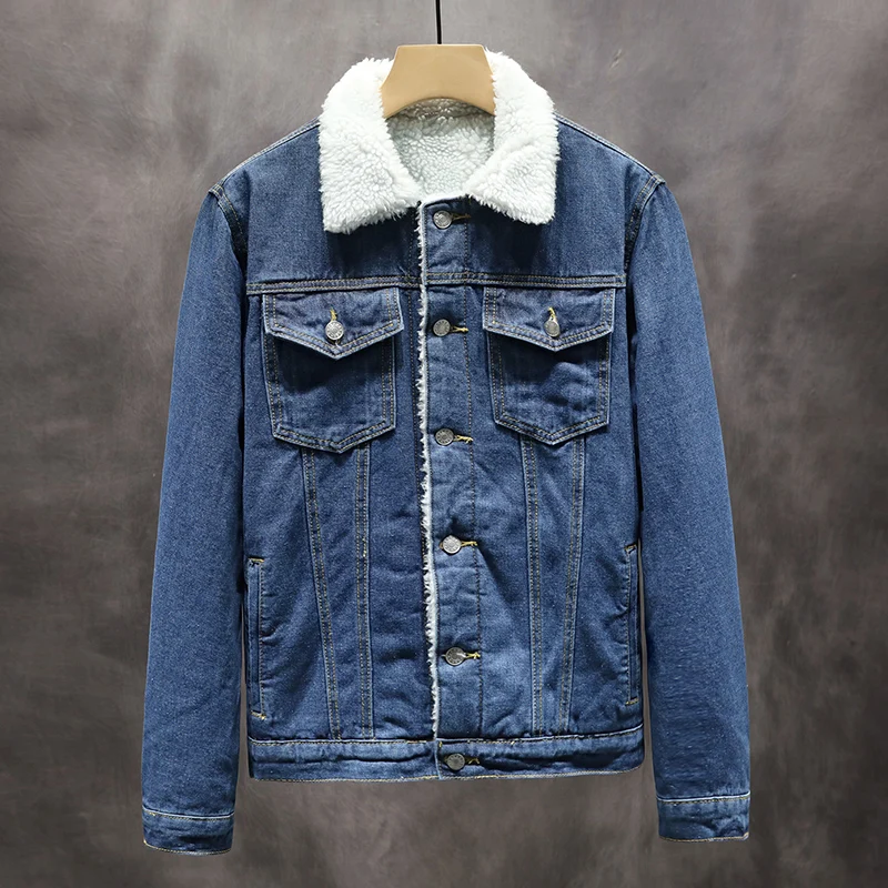 

Men'S Fashion Plus Size Fleece Denim Jacket 2021 Autumn Winter New Plus Velvet Thick Warm Jean Coat Male High-End Brand Clothes