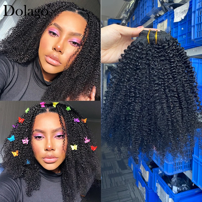 Mongolian Afro Kinky Curly Clip In Human Hair Extensions Clips In