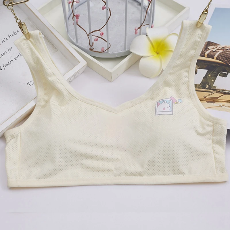 Новинка; хлопковый бюстгальтер для девочек-подростков; Спортивное нижнее белье для подростков; Белый спортивный бюстгальтер с принтом для девочек; детское нижнее белье; одежда