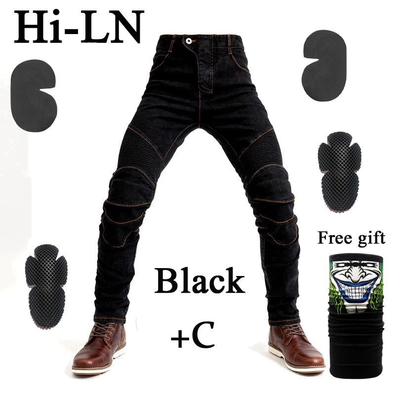 Новые мотоциклетные брюки мужские мото джинсы Защитное снаряжение для езды на мотоцикле брюки для мотокросса мото брюки - Цвет: Hi-LN-Black C