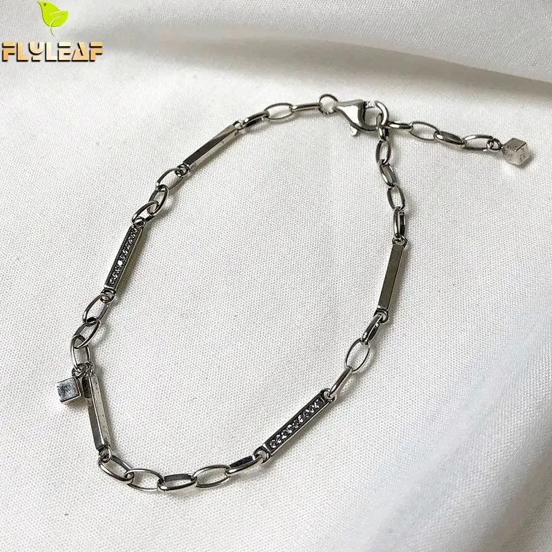 

Flyleaf Do The Old Square Strip Cubic Zirconia Bracelets & Bangles Real 925 Sterling Silver Bracelets For Women Fine Jewelry