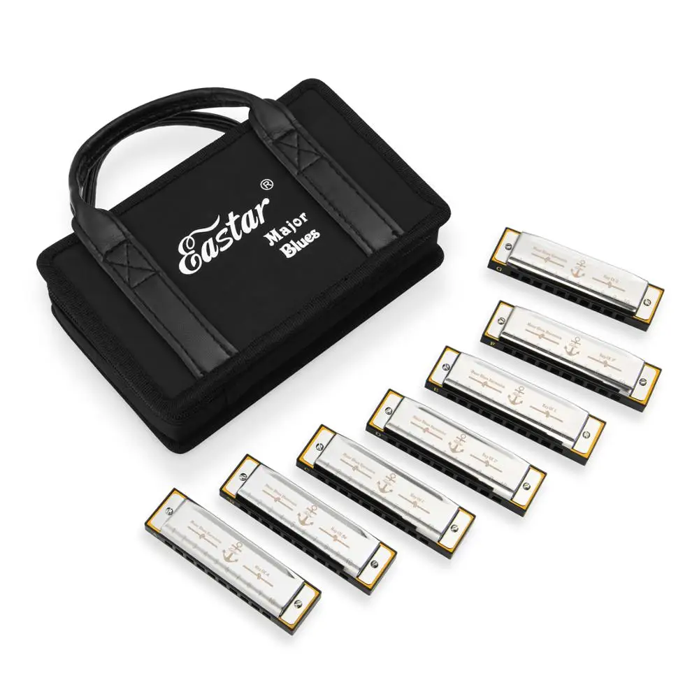 

Eastar Major Blues Harmonica Set Diatonic 7pcs Key Of C D E F G A bB 10 Holes Mouth Organ Harp Harmonicas With Carrying Case New