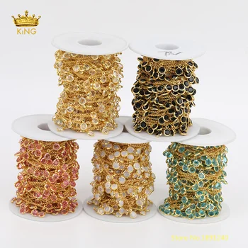 

5meter Gold Plating Glass Beaded Chains Fine Jewelry,Healing Coin Glass Beads Wire Wrapped Copper Chains Beading Earrings Supply