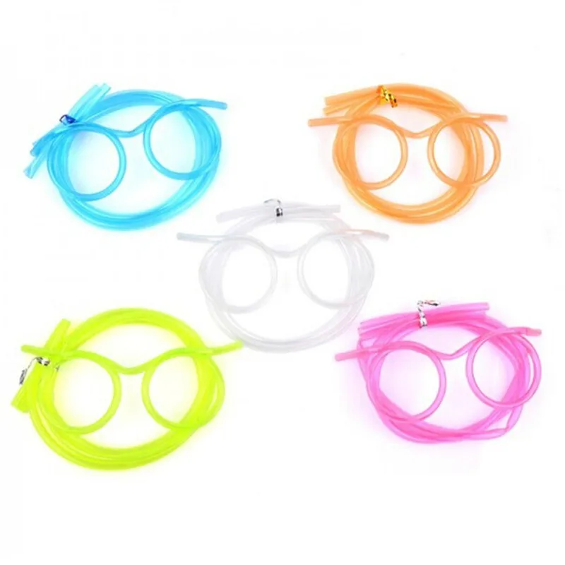 Fun Soft Plastic Straw Funny Glasses Flexible Drinking Toys Party Joke Tube Tools Kids Baby Birthday Party Funny Gadgets 1PC