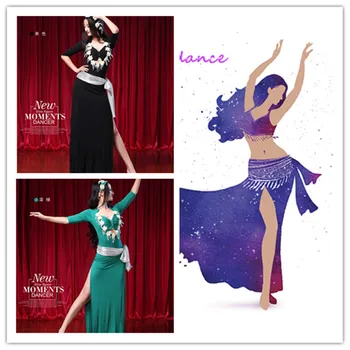 

Dancing dress+belt+headscarf suits sexy Belly Dance Costume for woman belly dance wear 4 colours new style free shipping