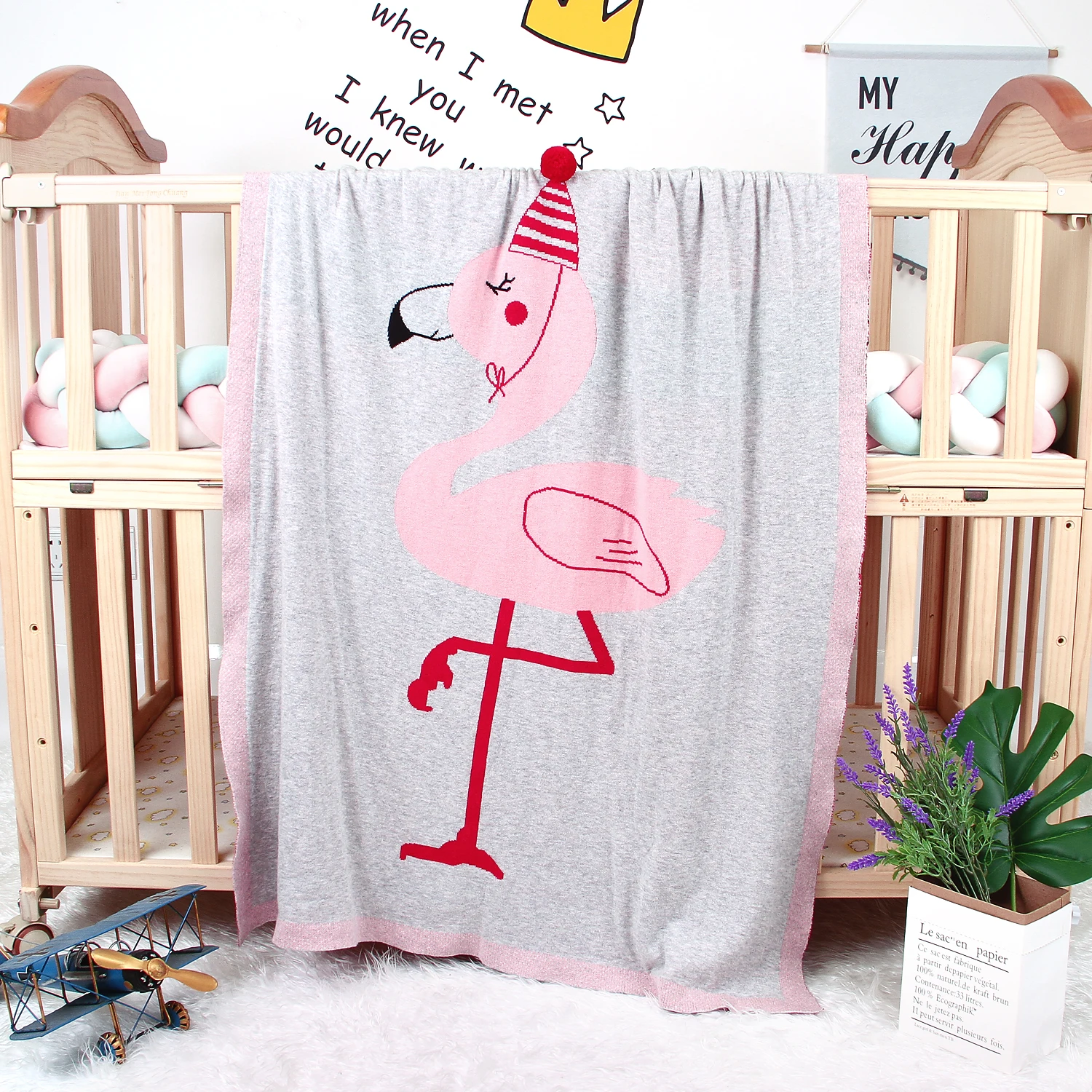 

100x80 Baby Blanket Carpet Stereo Flamingo Newborn Swaddle Air Conditioning Carpet Blankets Knitted Cover Carpet Baby Quilt