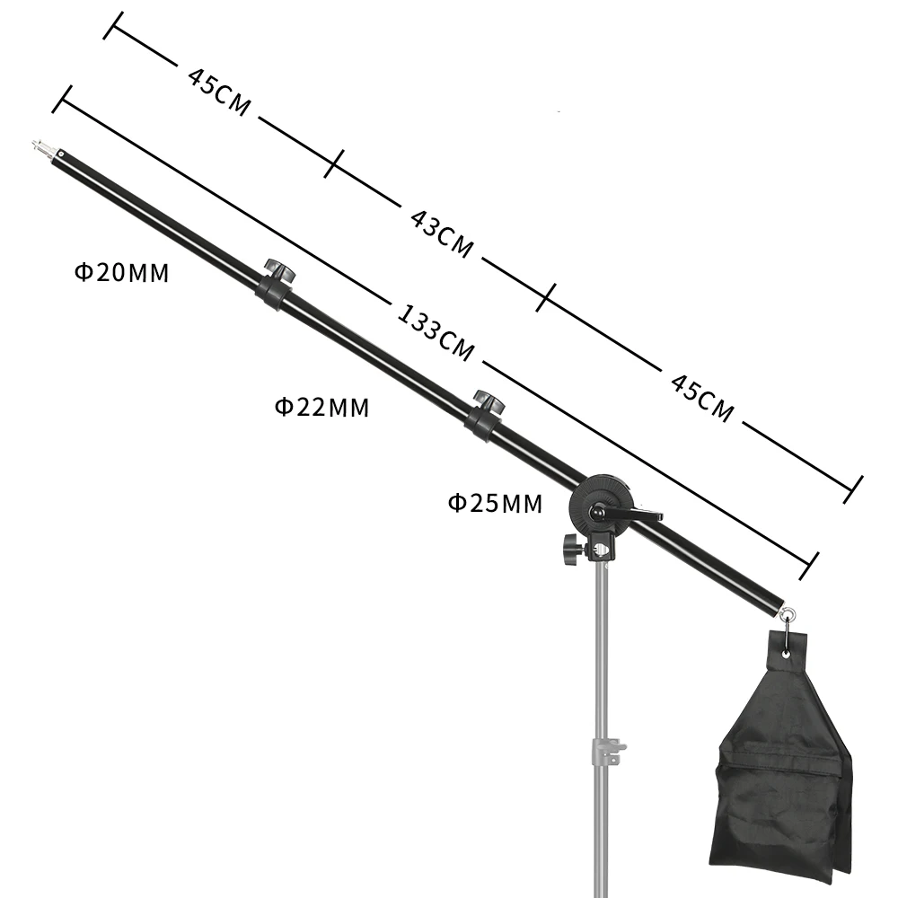 Rotatable Aluminum Adjustable Tripod Boom With 2m Light Stand Sandbag for Studio Photography Video