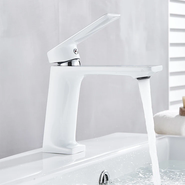 Suguword белый с хромированным кран Ванная раковина кран смеситель для горячей и холодной воды на одно отверстие установка на палубе