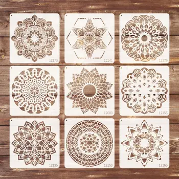 

Set of 9 12 x 12 Inch Large Size Reusable PET Stencil Mandala Stencil Template G92E