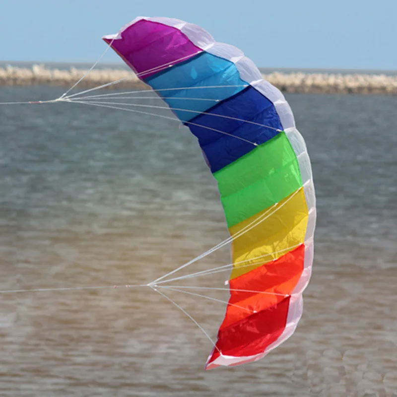 Outdoor High Quality Dual Line1.4m Parafoil Kite With kite handle Power Braid Sailing Rainbow Sports Beach good Flying