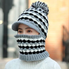 Зимние шапки женская вязаная шапка теплая меховая помпон шапка черепки шапочки для женщин высококачественные маски для девочек шапки