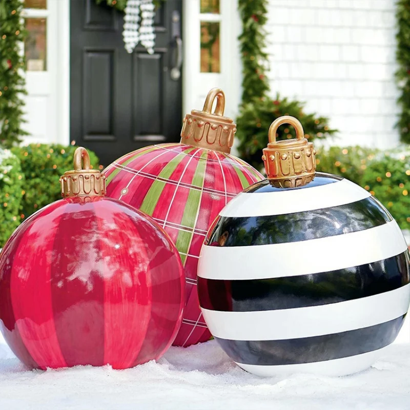 60cm Christmas Tree Ball Decorations Outdoor Home Yard Atmosphere PVC Inflatable Ball Giant Xmas New Year Gift Decor