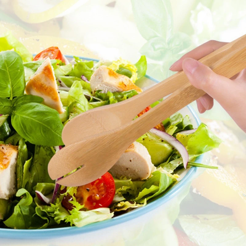 Bamboo Wooden Food BBQ Salad Toast Tongs Cake Pastry Tea Clip Clamp Kitchen Tool 1 Pc Food Tongs