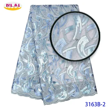 

NIAI Texile BLue Latest French Nigerian Laces Fabrics High Quality Tulle African Laces Fabric For Wedding Dress MR3163B