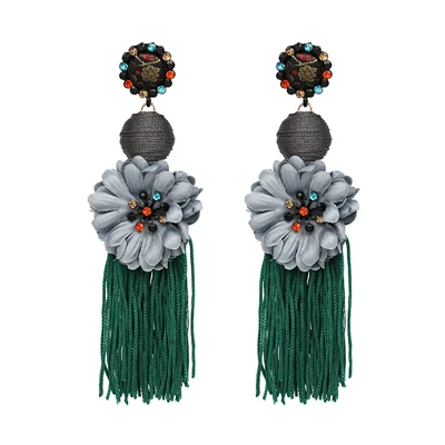 Bohemian Green Beaded Tassel Drop Earrings for Women Big Statement Earrings Female Wedding Fringe Hanging Earings - Окраска металла: 29