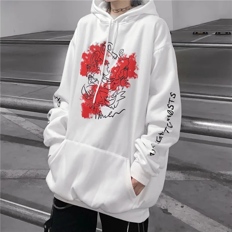 Lychee Harajuku Dark Evil Женские флисовые толстовки с капюшоном повседневные свободные карманы женские толстовки весна осень зима женские топы